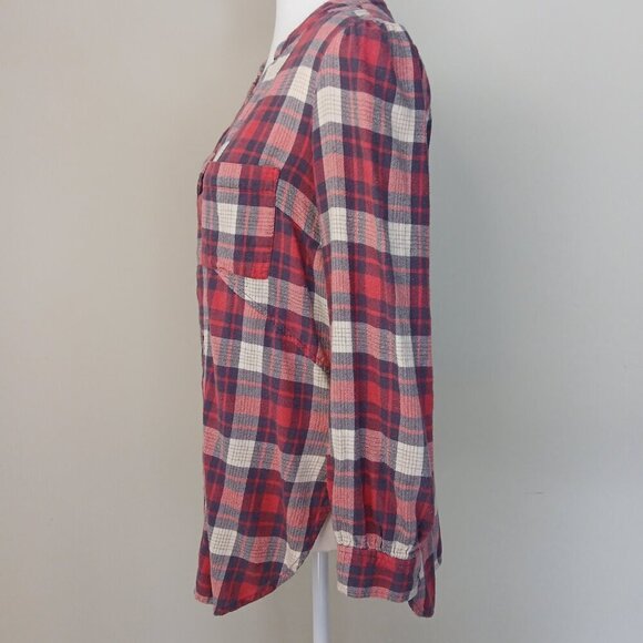 Anthropologie Medford Red and Grey plaid flannel tunic shirt size 6 - Picture 3 of 11